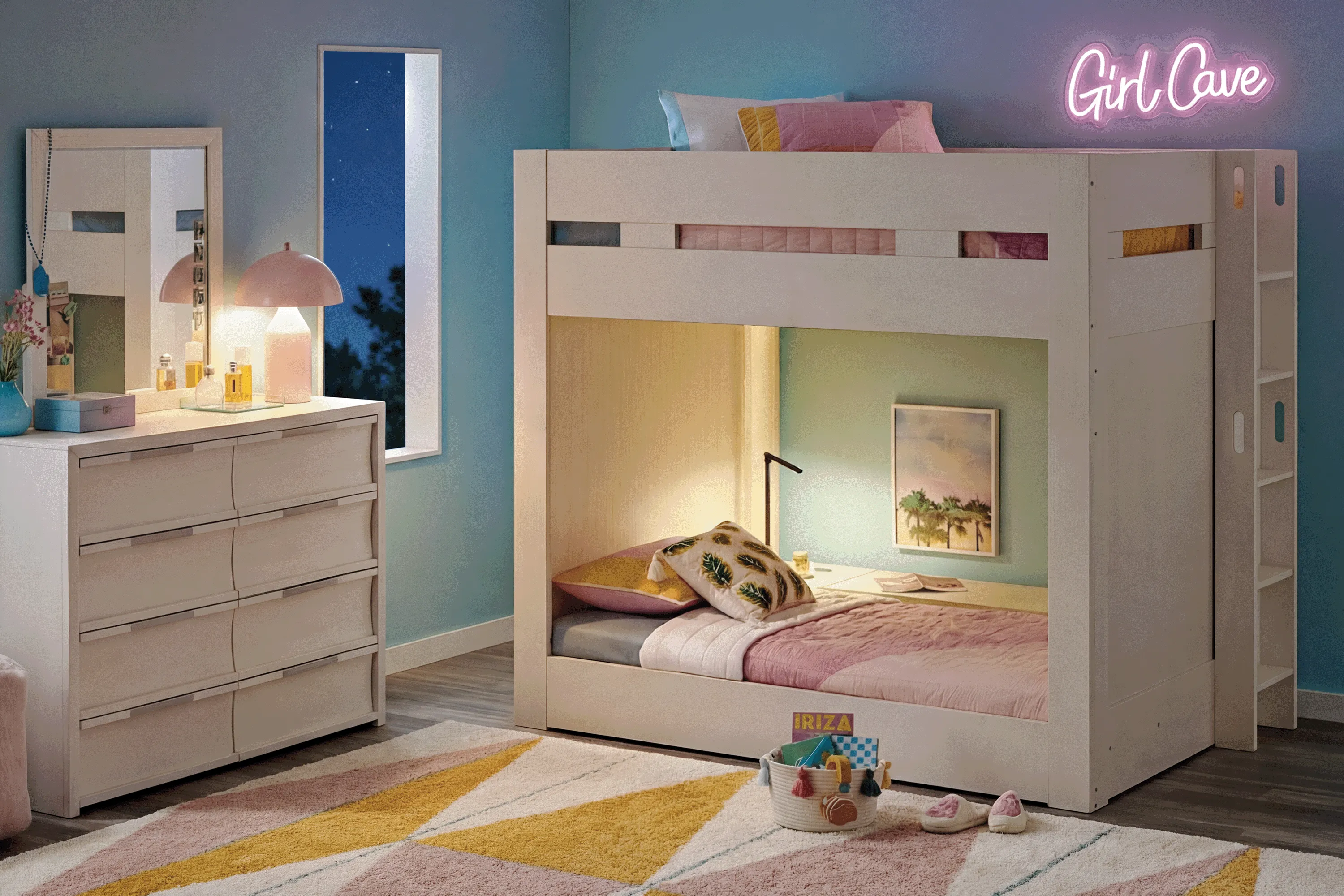 Kids Sierra Summit Linen Twin/Full Bunk Bed with Tech Console and 2 Closed End Panels - Thumbnail - Image 3