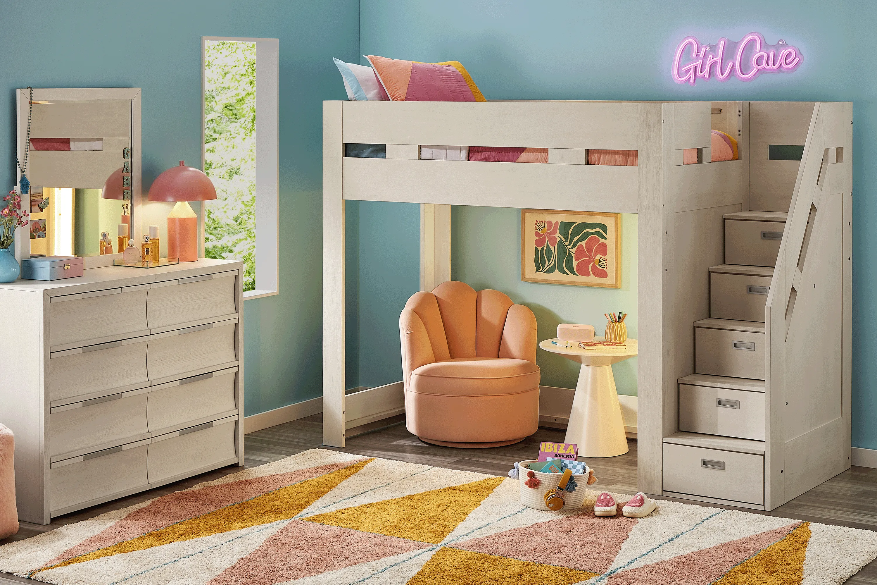 Kids Sierra Summit Linen Twin Step Loft Bed with 1 Closed End Panel - Thumbnail - Image 3