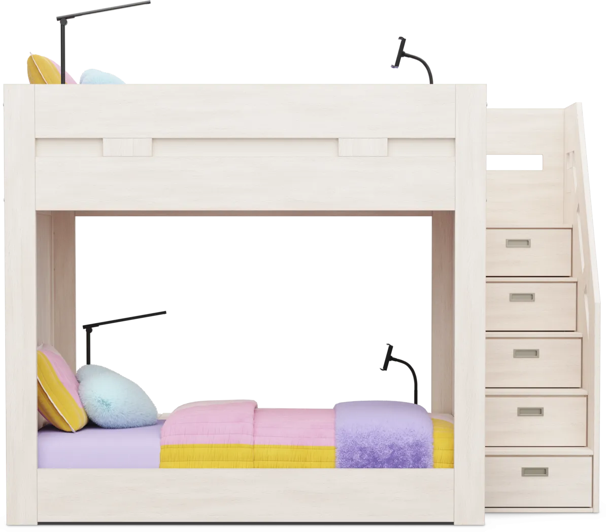 Kids Sierra Summit Linen Twin/Twin Step Bunk Bed with 2 Tech Consoles and 2 Closed End Panels - Image 2