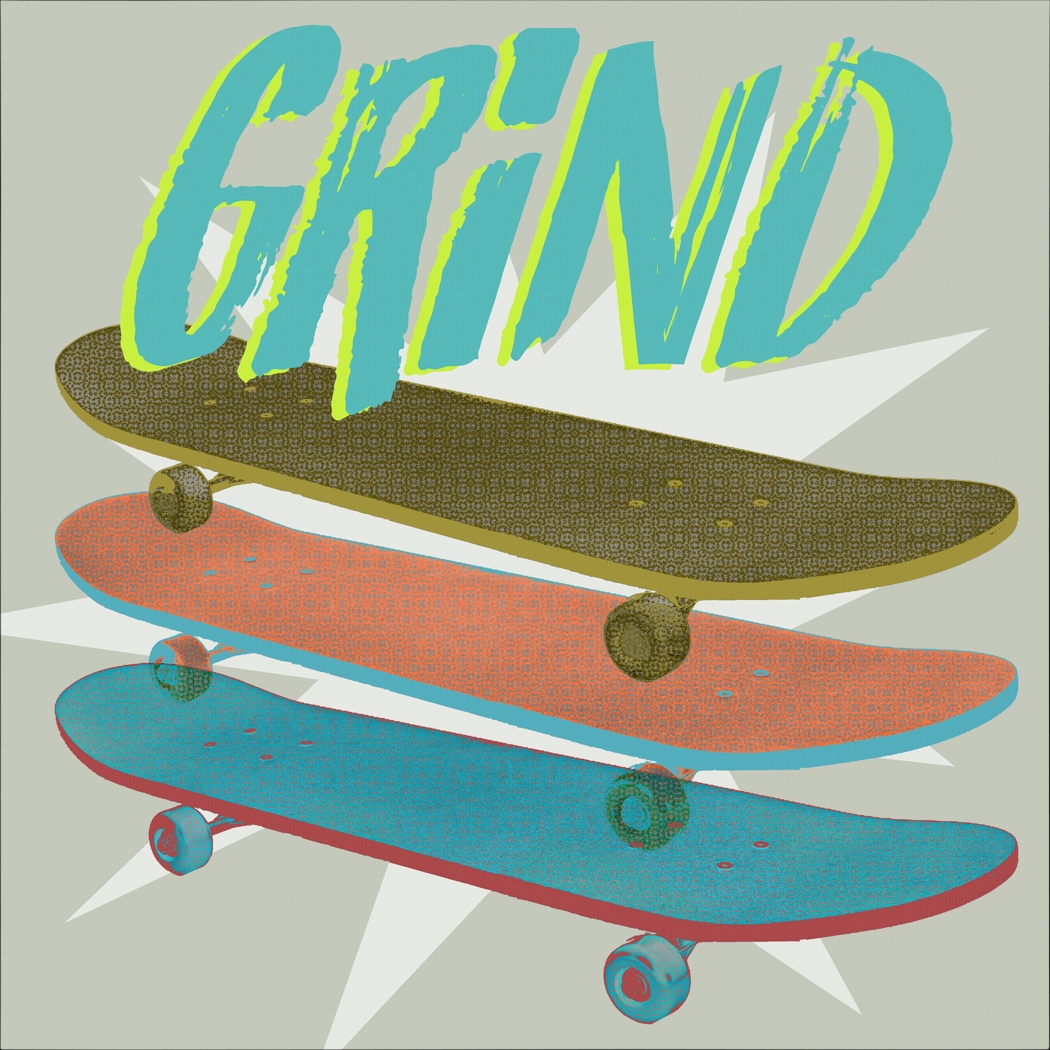 Kids Skateboard Grind Gray Artwork - Thumbnail - Image 1