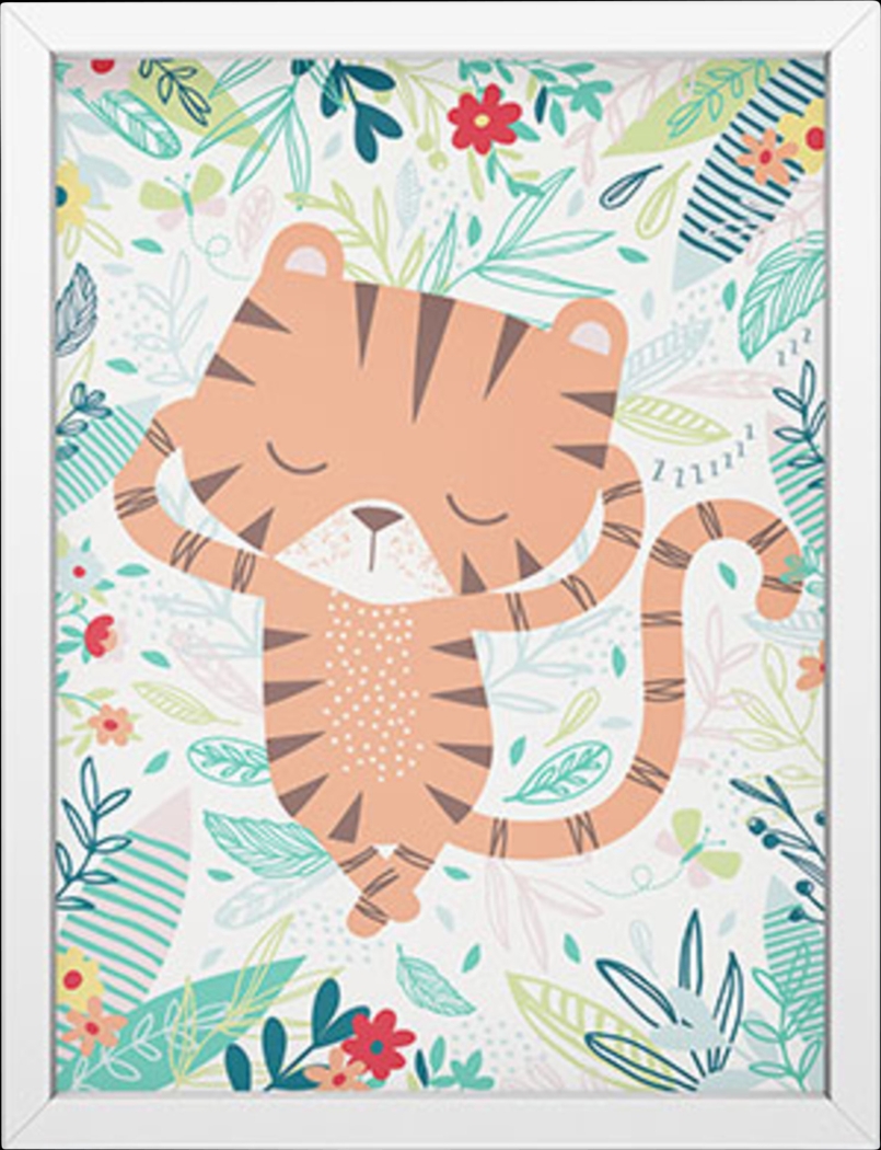 Kids Sleeping Tiger Green Mini Framed Artwork - Thumbnail - Image 1