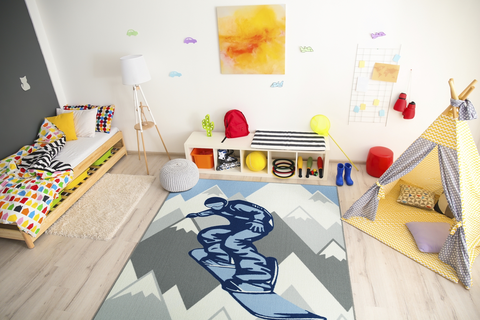 Kids Snowboard Adventures Blue 5' x 7' Rug - Thumbnail - Image 2