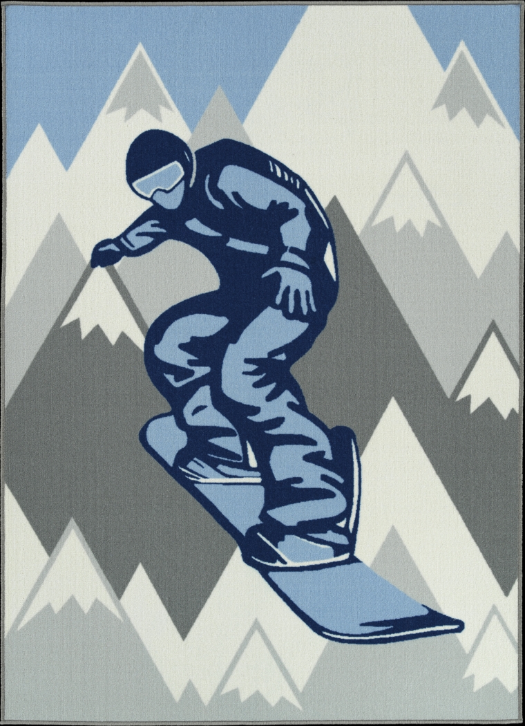 Kids Snowboard Adventures Blue 7' x 9' Rug - Thumbnail - Image 1