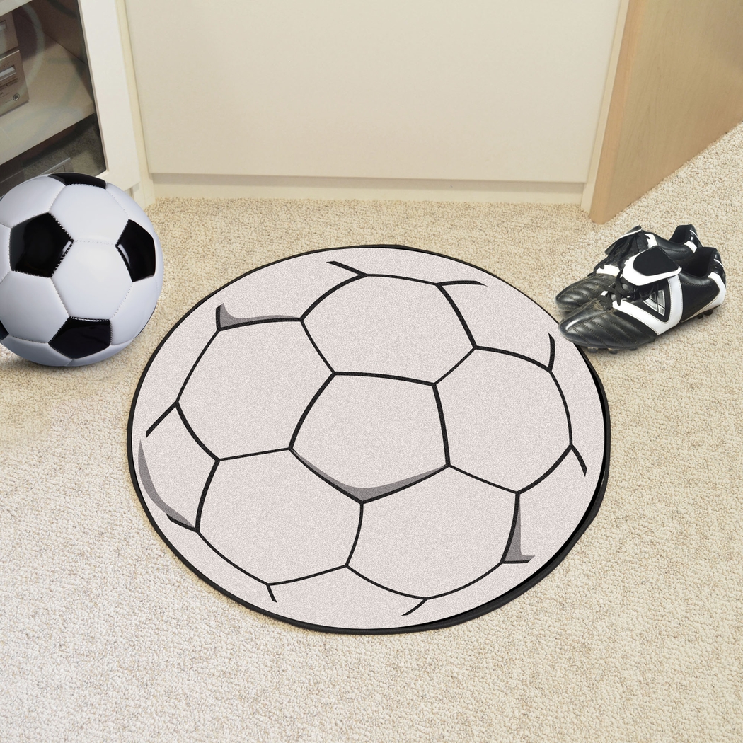 Kids Soccer Fever White 27 in. Round Rug - Thumbnail - Image 2