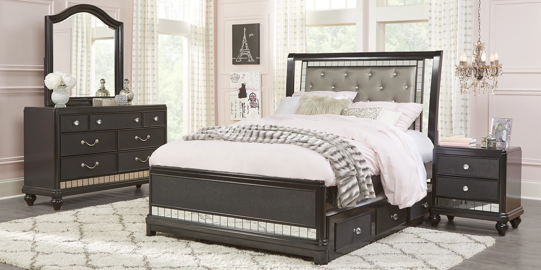 Kids Petit Paris Black 5 Pc Full Sleigh Bedroom - Thumbnail - Image 1