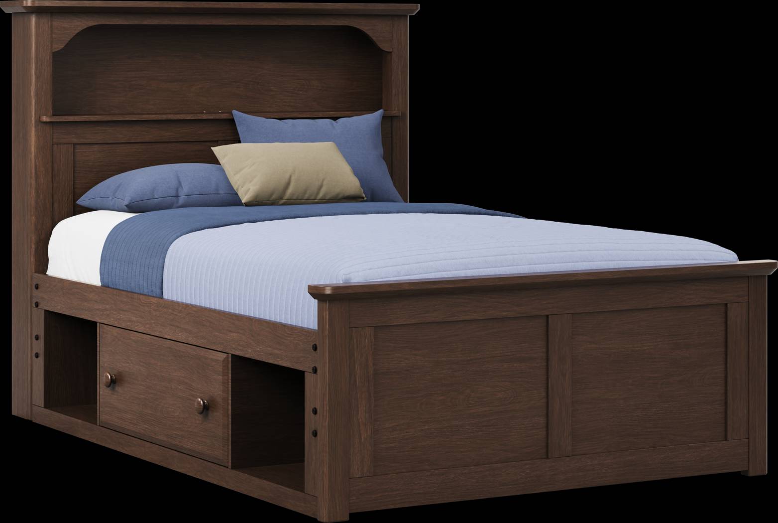 Kids South Bend Brown Cherry Full Bookcase Bed with Storage Side Rail - Thumbnail - Image 1