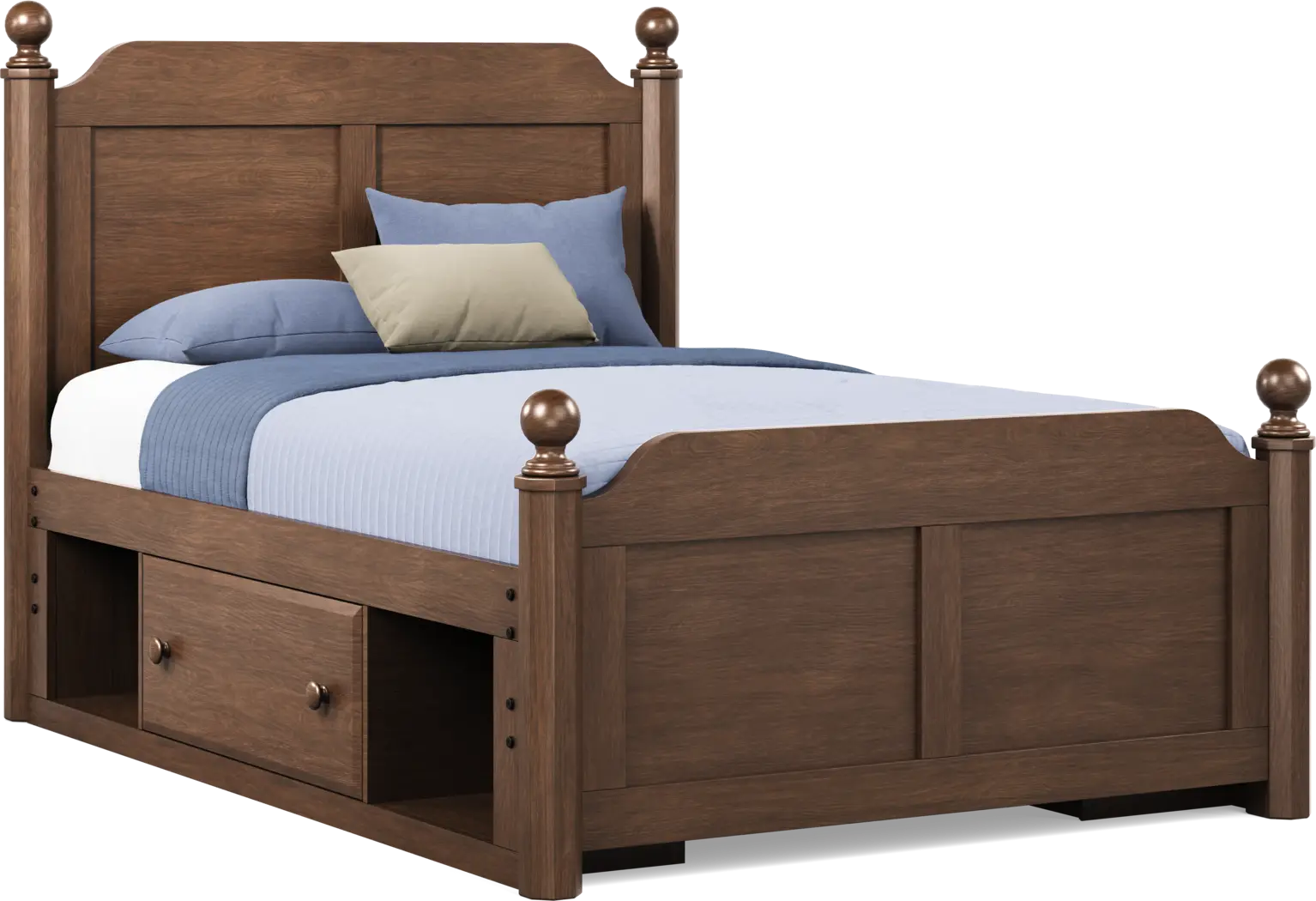 Kids South Bend Brown Cherry Full Poster Bed with 2 Storage Side Rails - Thumbnail - Image 1