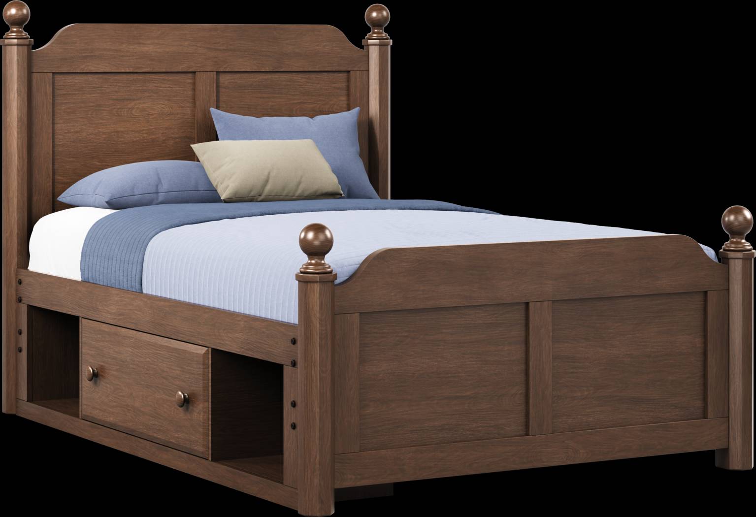 Kids South Bend Brown Cherry Full Poster Bed with Storage Side Rail - Thumbnail - Image 1