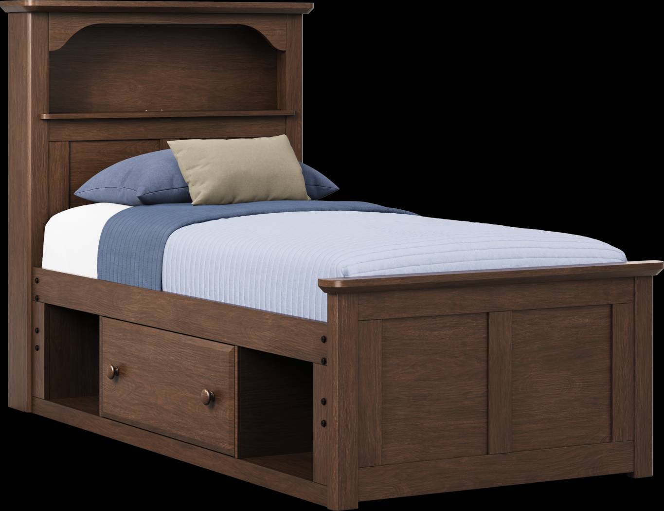 Kids South Bend Brown Cherry Twin Bookcase Bed with 2 Storage Side Rails - Thumbnail - Image 1