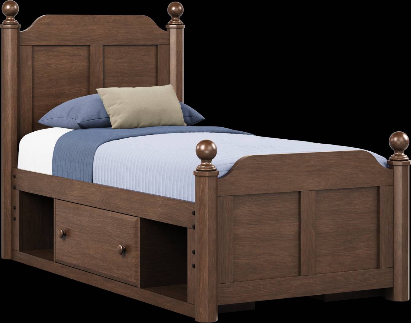 Kids South Bend Brown Cherry Twin Poster Bed with 2 Storage Side Rails - Thumbnail - Image 1