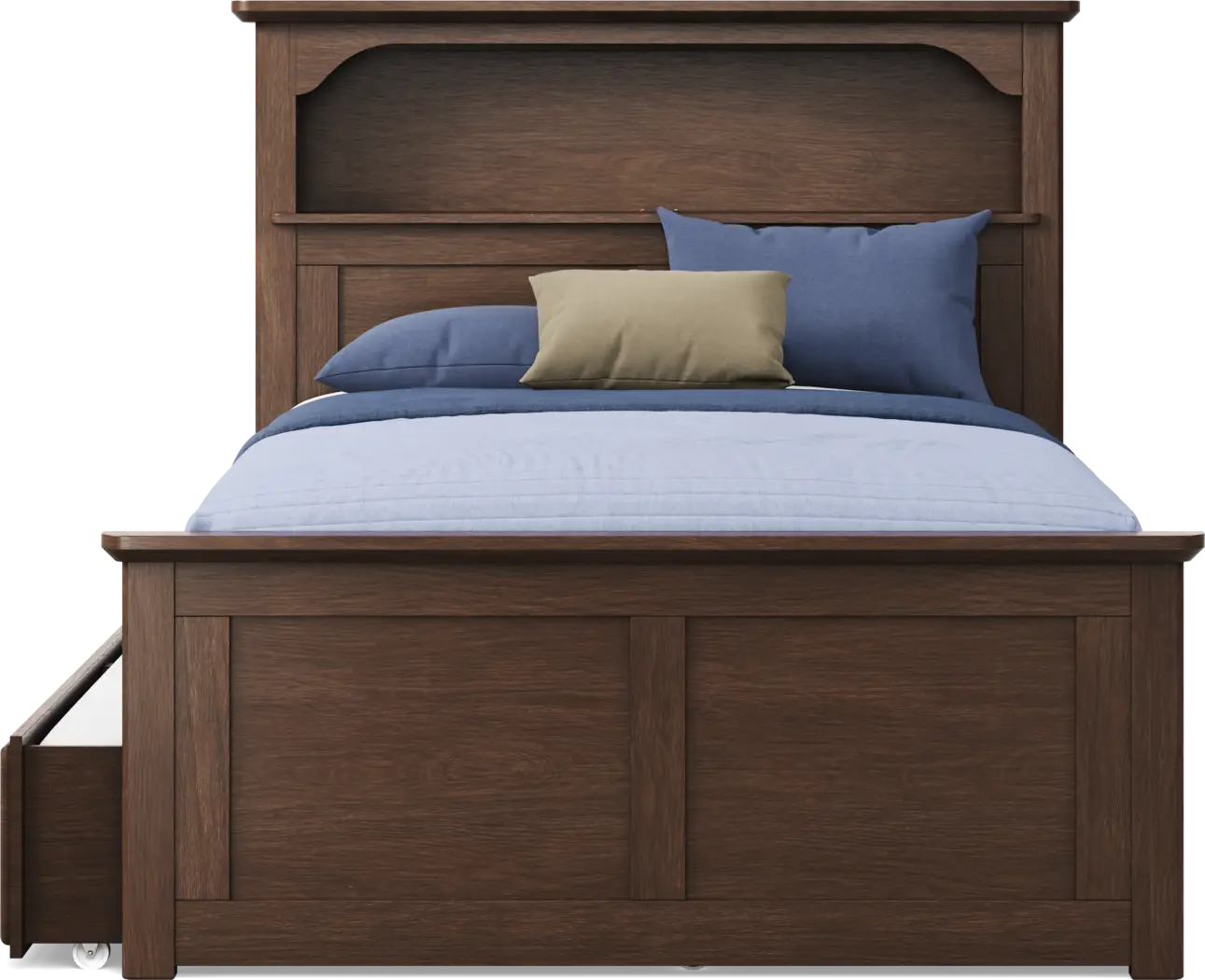 Kids South Bend Brown Cherry 4 Pc Full Bookcase Bed with Storage Side Rail and Twin Storage Trundle - Thumbnail - Image 2
