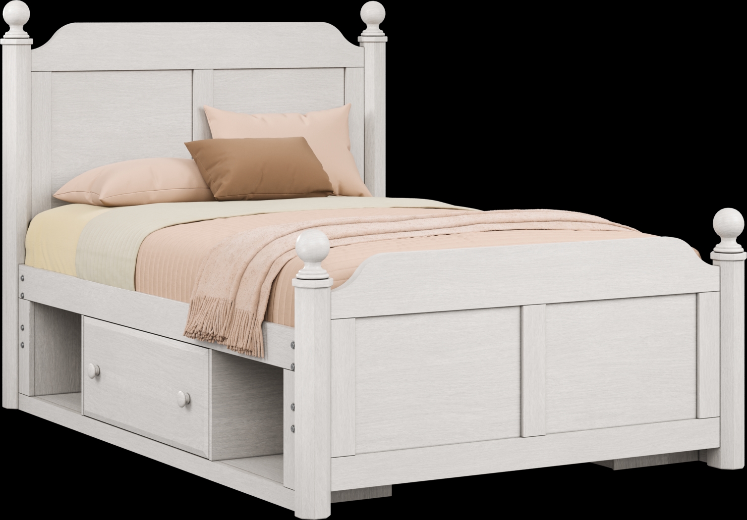 Kids South Bend Washed White Full Poster Bed with 2 Storage Side Rails - Thumbnail - Image 1