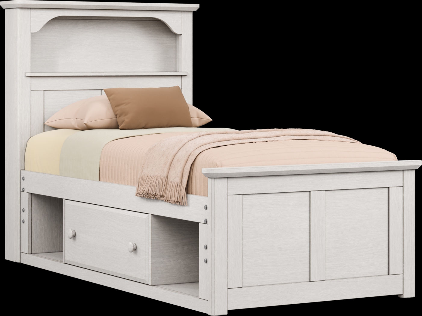 Kids South Bend Washed White Twin Bookcase Bed with 2 Storage Side Rails - Thumbnail - Image 1