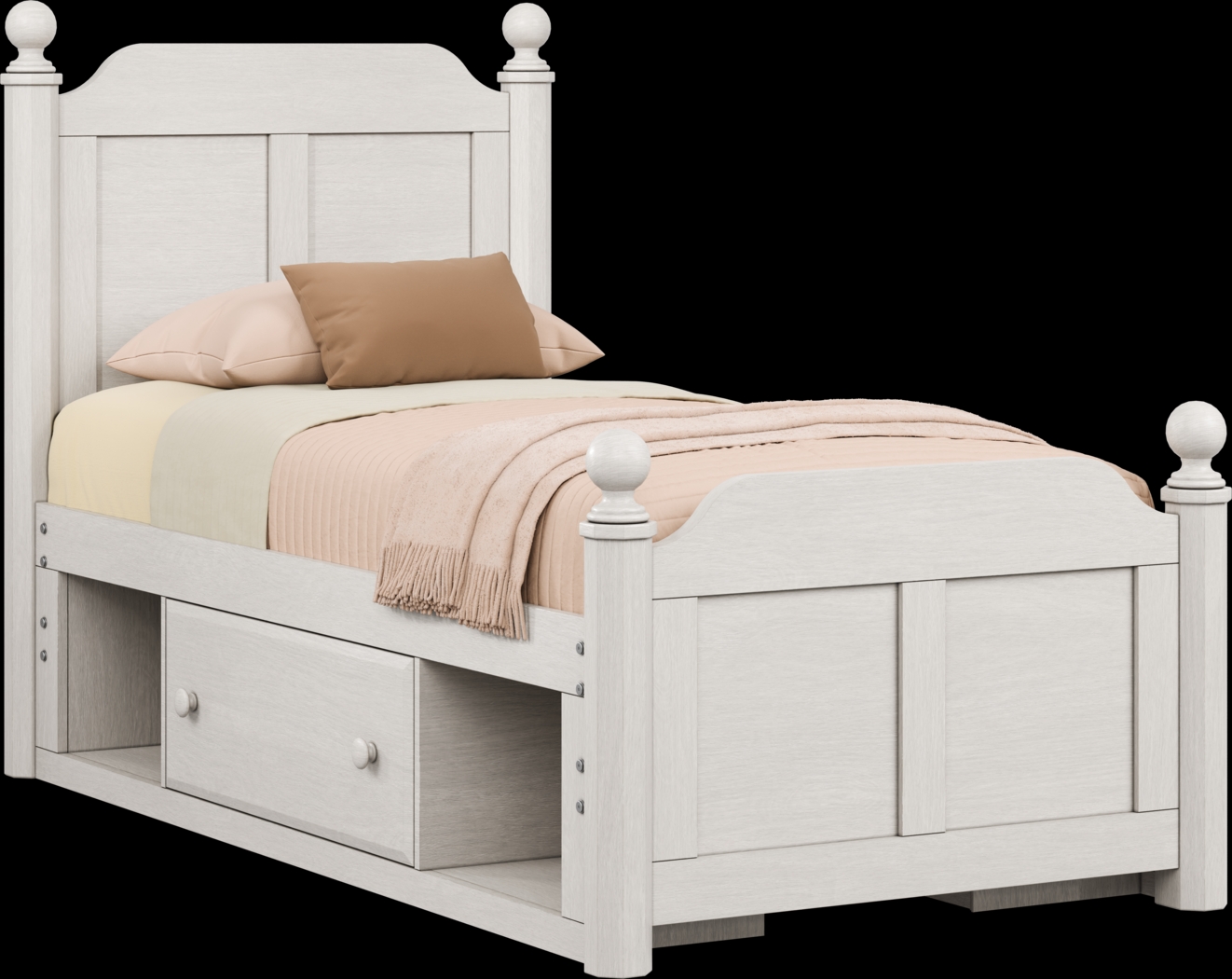 Kids South Bend Washed White Twin Poster Bed with 2 Storage Side Rails - Thumbnail - Image 1