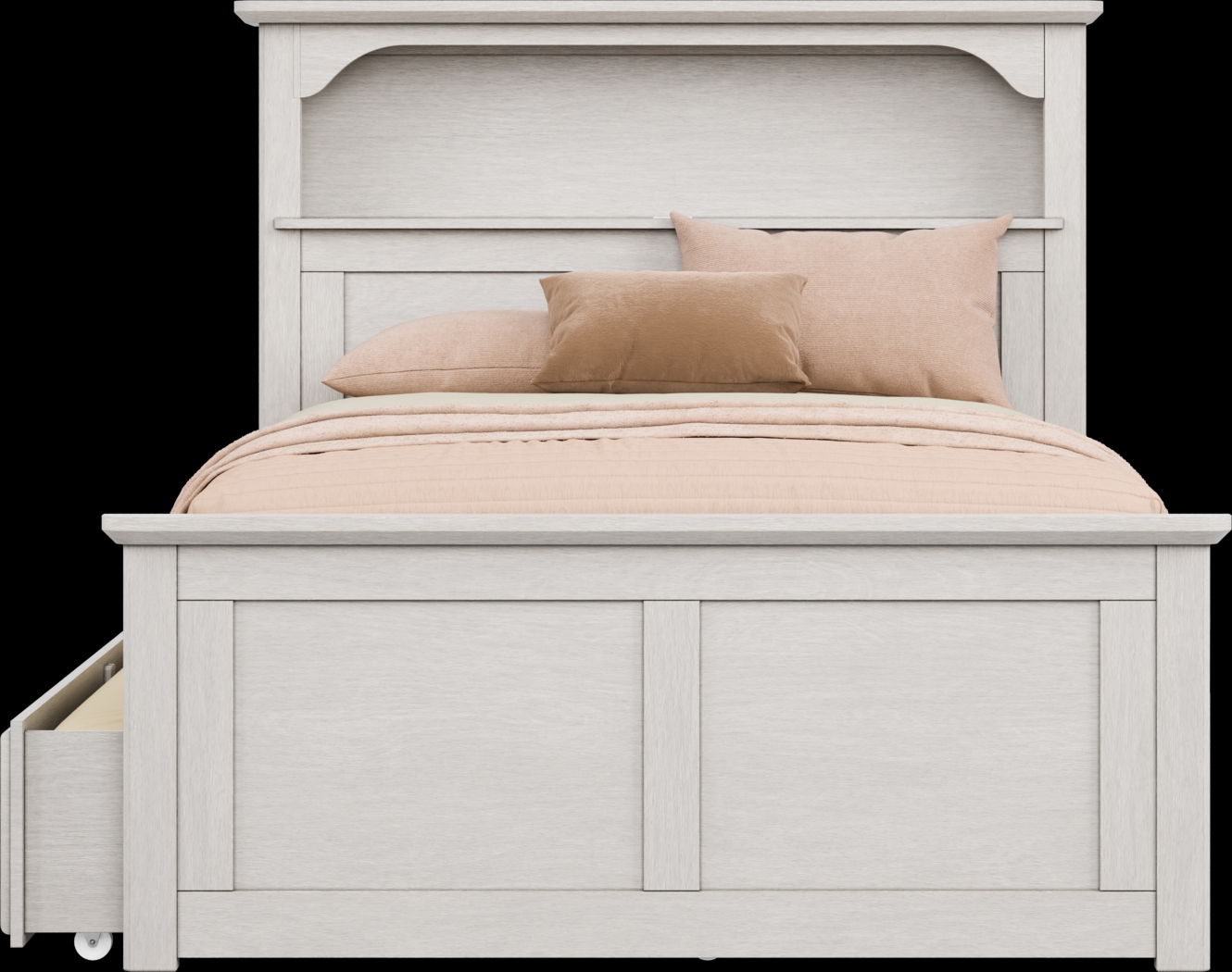 Kids South Bend Washed White 4 Pc Full Bookcase Bed with Storage Side Rail and Twin Storage Trundle - Thumbnail - Image 2