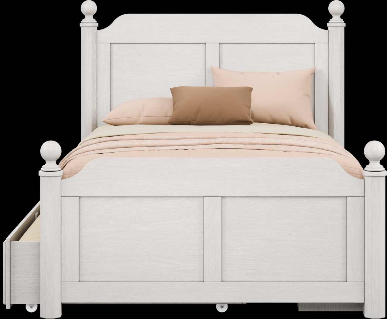Kids South Bend Washed White 4 Pc Full Poster Bed with Storage Side Rail and Twin Storage Trundle - Thumbnail - Image 2