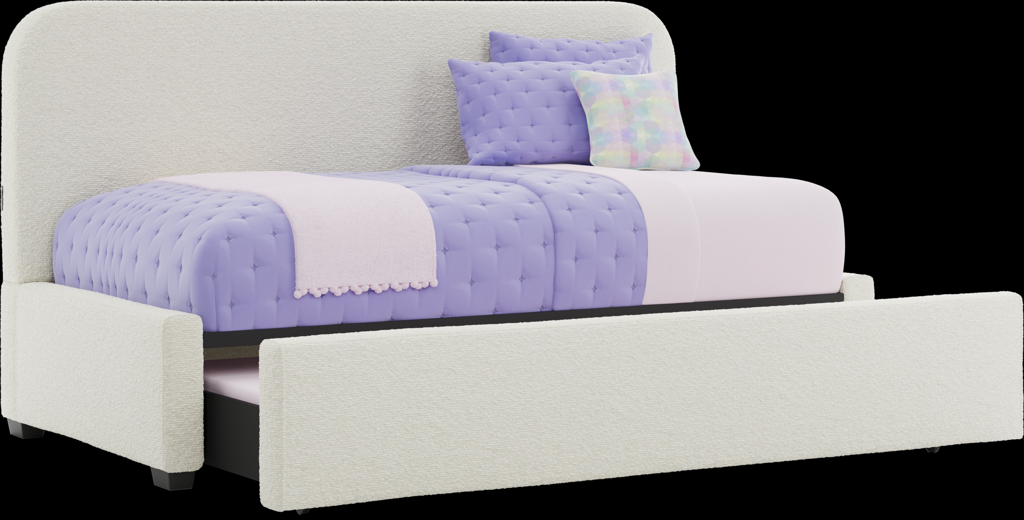 Kids Souxsie White Twin Upholstered Lounge Bed with Twin Trundle - Thumbnail - Image 1