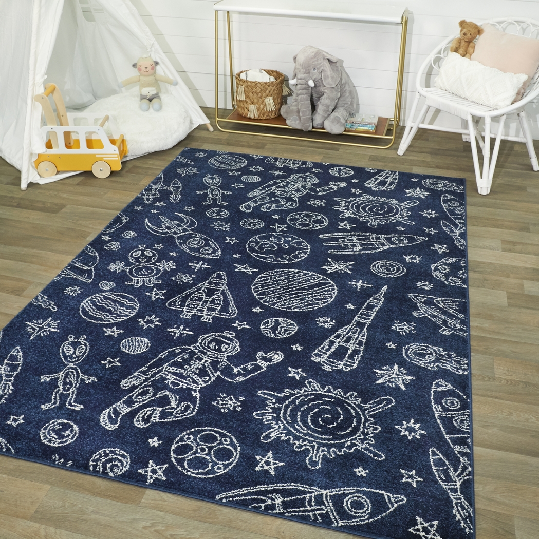 Kids Space Rockets Blue 3'11 x 5'7 Rug - Thumbnail - Image 2