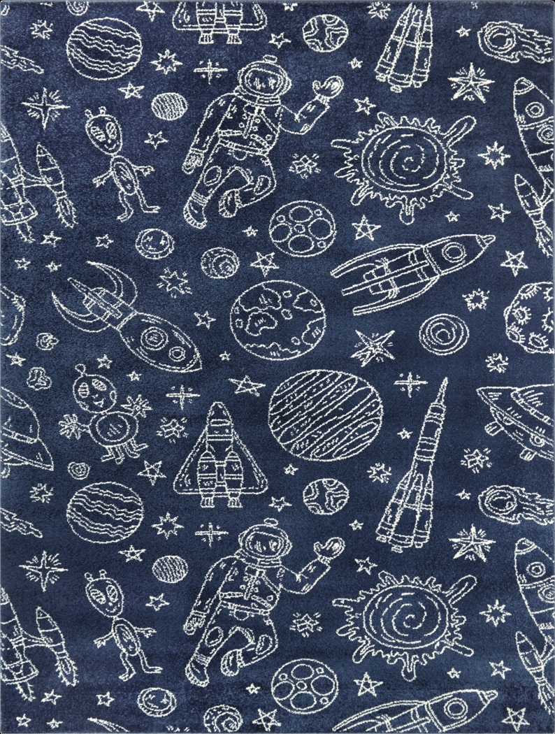 Kids Space Rockets Blue 5'3 x 7' Rug - Thumbnail - Image 1