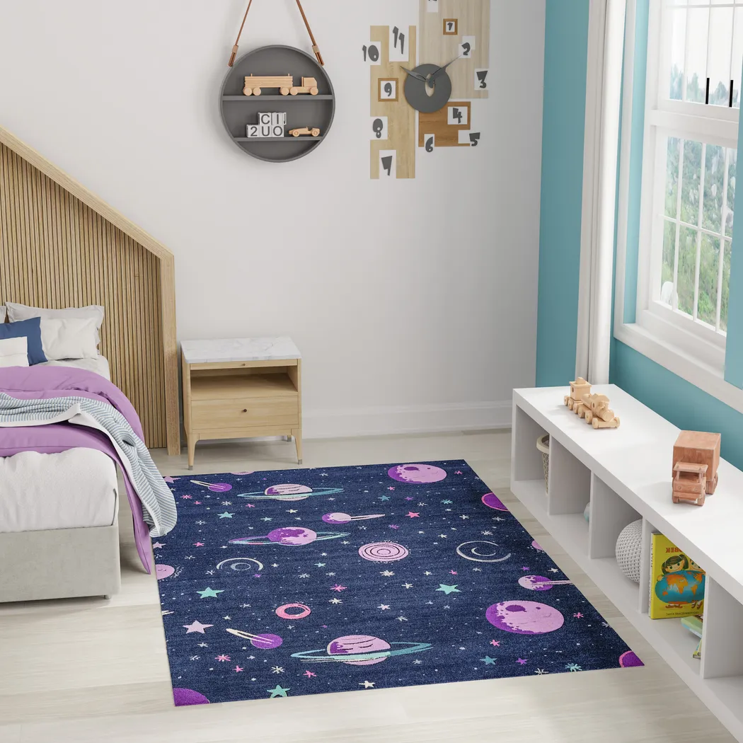 Kids Sparkling Stars Black 4' x 6' Rug - Thumbnail - Image 2