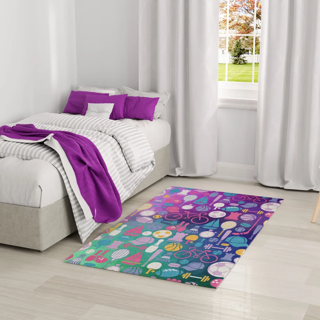Kids Sports Medley Purple 4' x 6' Rug - Thumbnail - Image 2