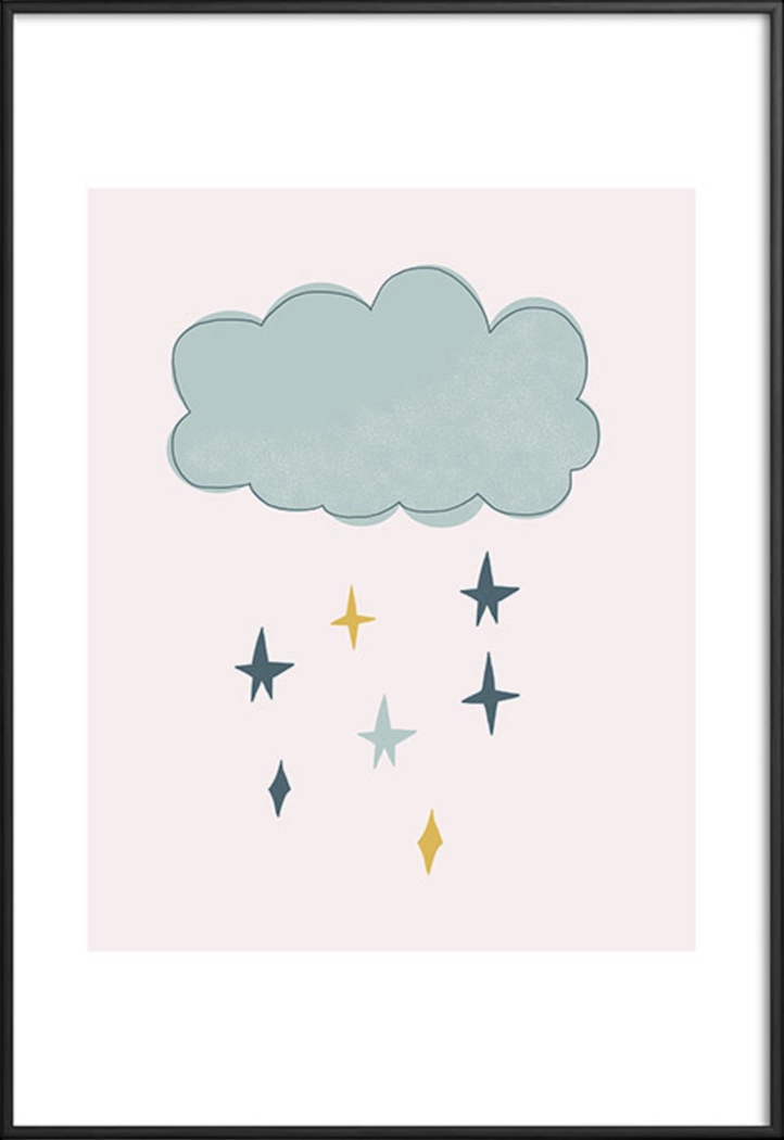Kids Star Clouds Pink Metal Framed Print - Thumbnail - Image 1
