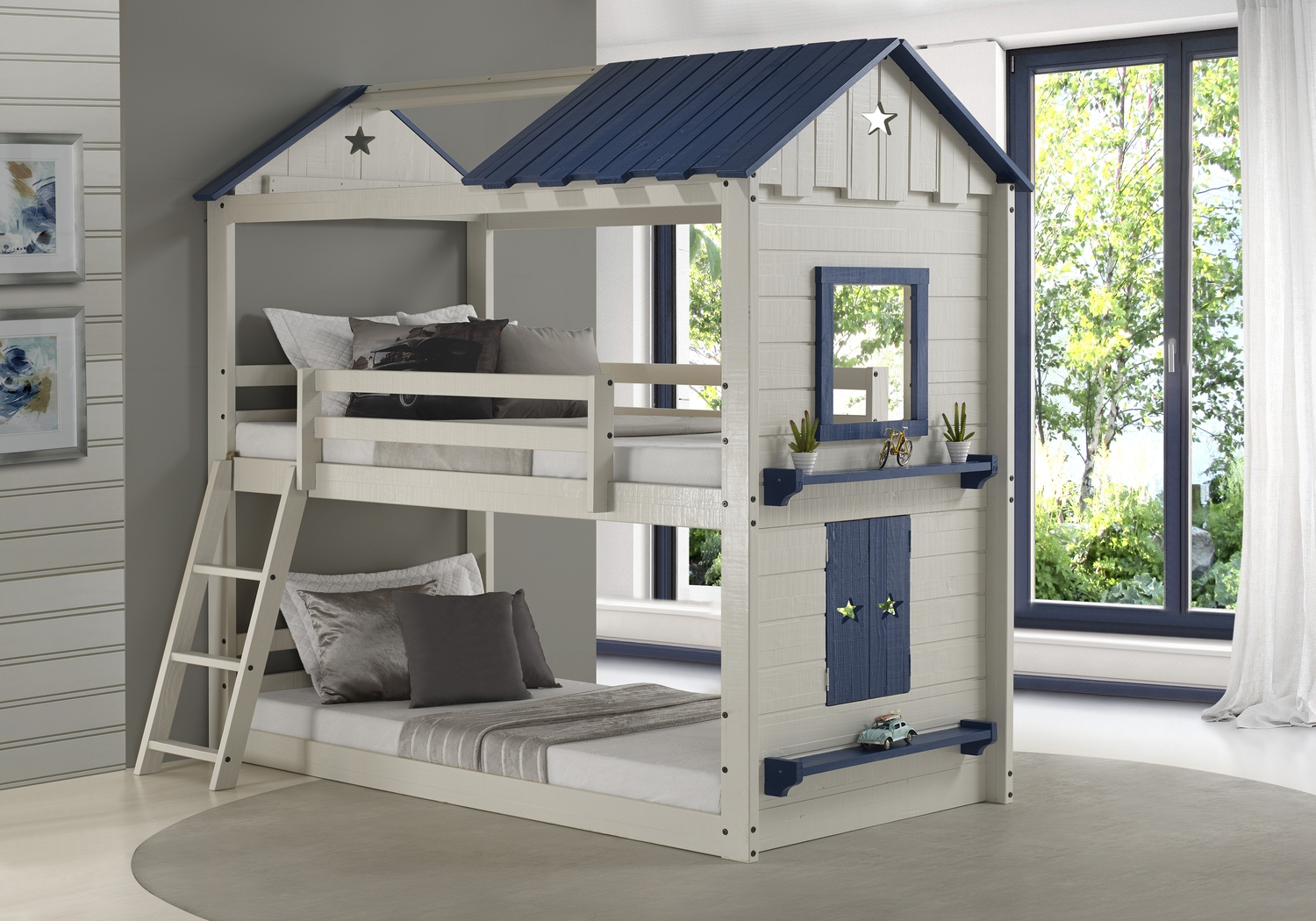 Kids Star Gazing I Light Gray Twin/Twin Bunk Bed - Thumbnail - Image 2
