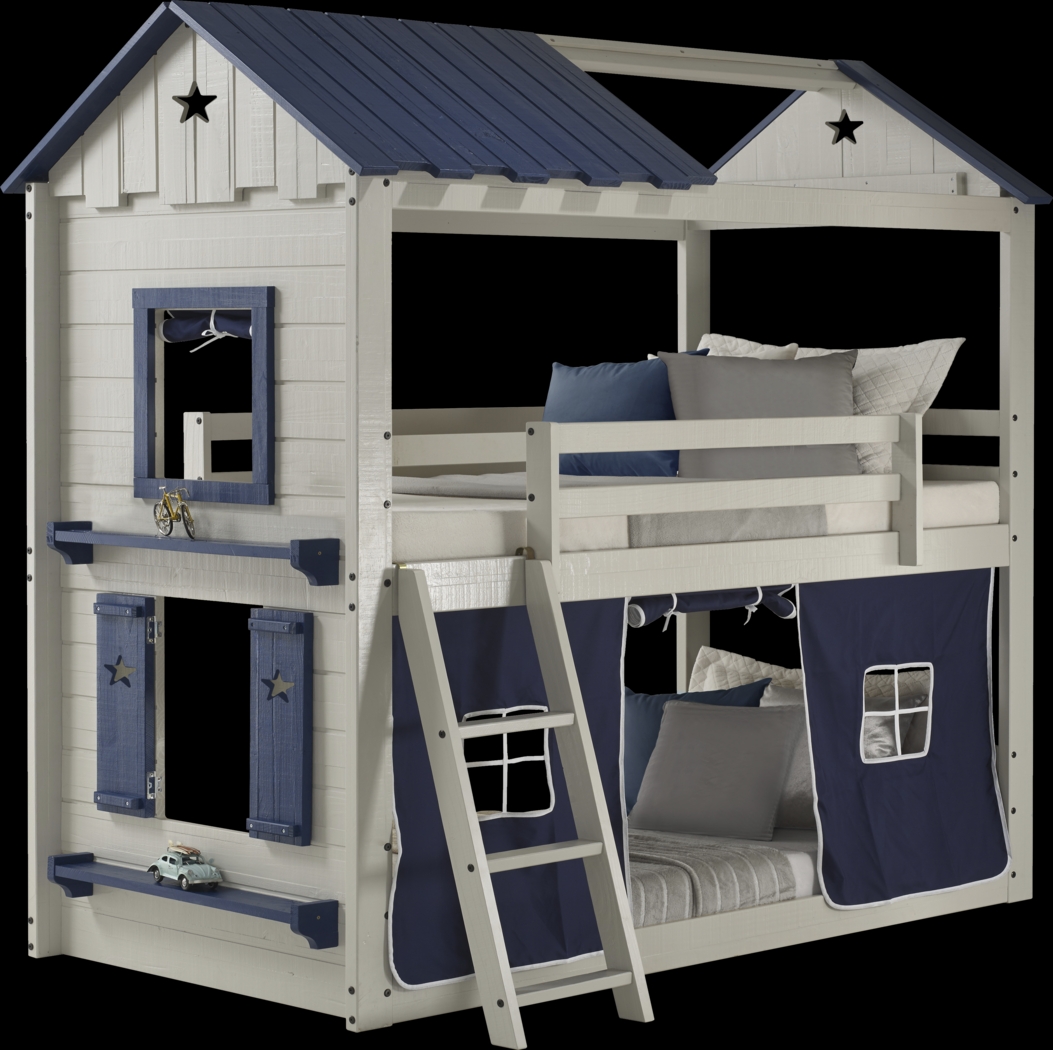 Kids Star Gazing II Light Gray Twin/Twin Bunk Bed with Tent - Thumbnail - Image 1