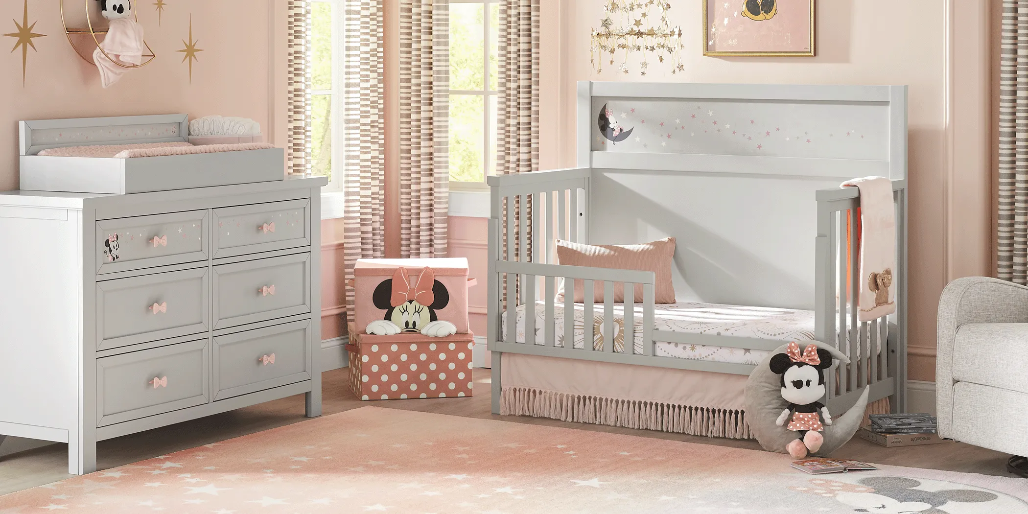 Kids Starry Dreams with Minnie Mouse Gray 6 Pc Nursery with Toddler and Conversion Rails - Thumbnail - Image 2