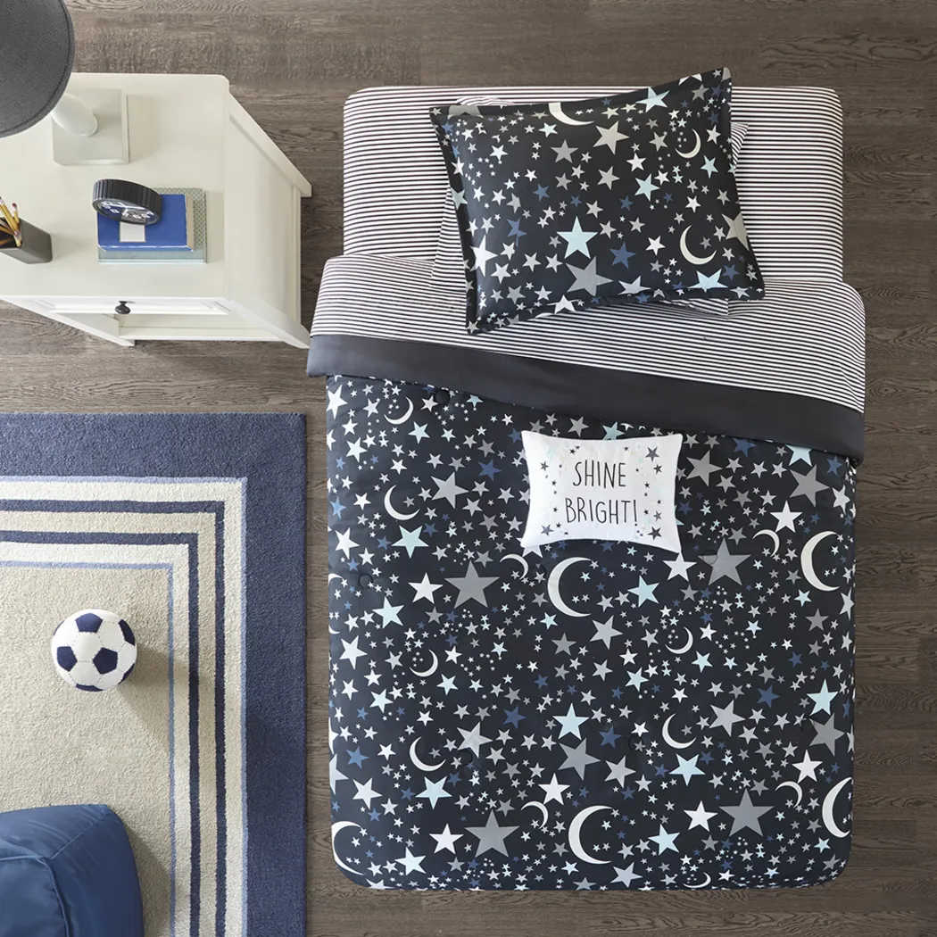 Kids Stars at Night Charcoal 8 Pc Full Comforter Set - Thumbnail - Image 1