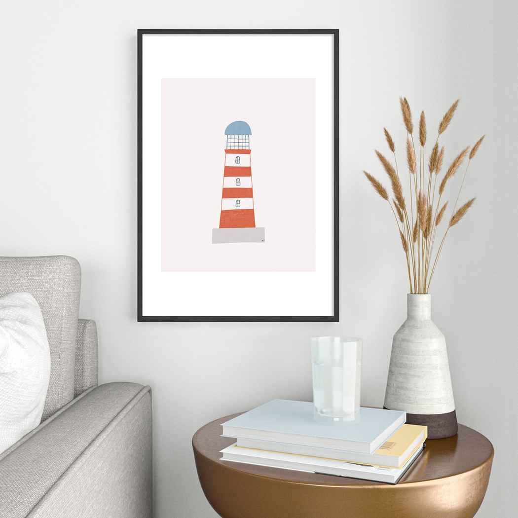 Kids Striped Lighthouse Beige Metal Framed Print - Thumbnail - Image 2