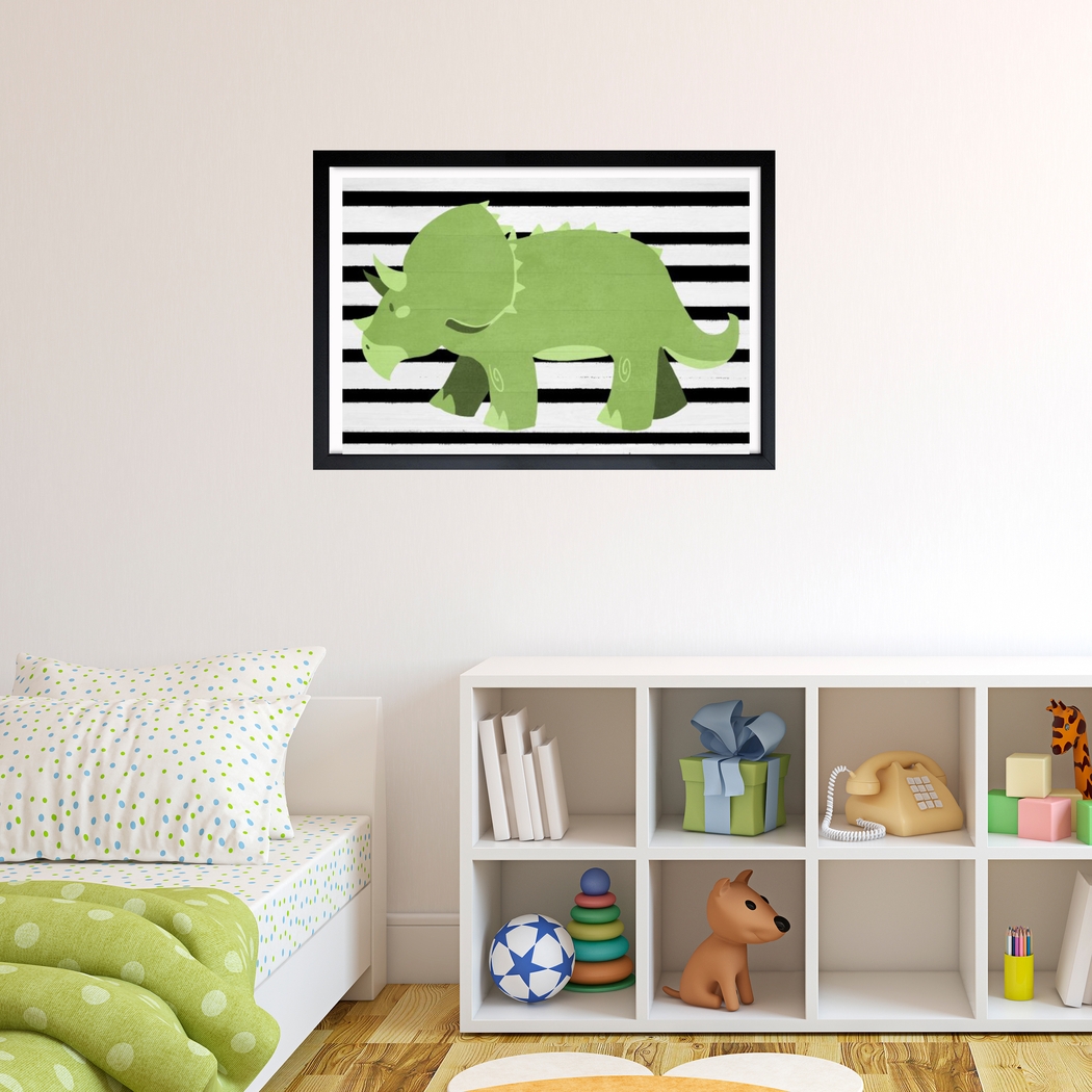Kids Striped Triceratops Green Wall Art - Thumbnail - Image 3