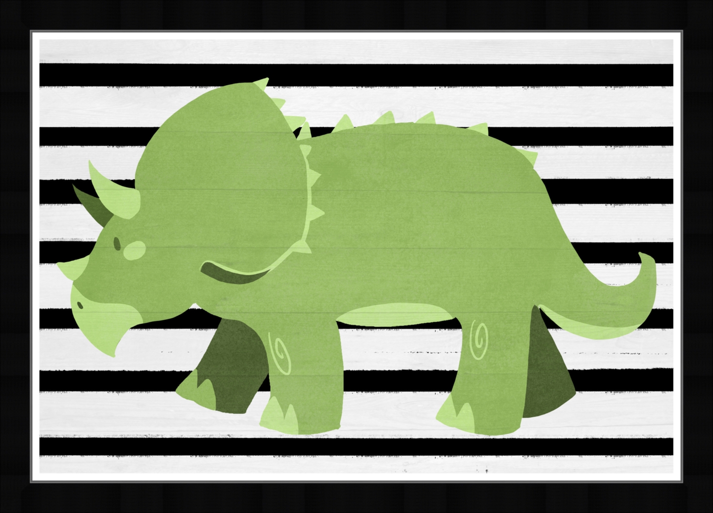 Kids Striped Triceratops Green Wall Art - Thumbnail - Image 1
