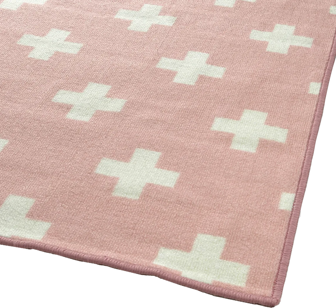 Kids Swiss Cross Pink 5' x 7' Rug - Thumbnail - Image 3