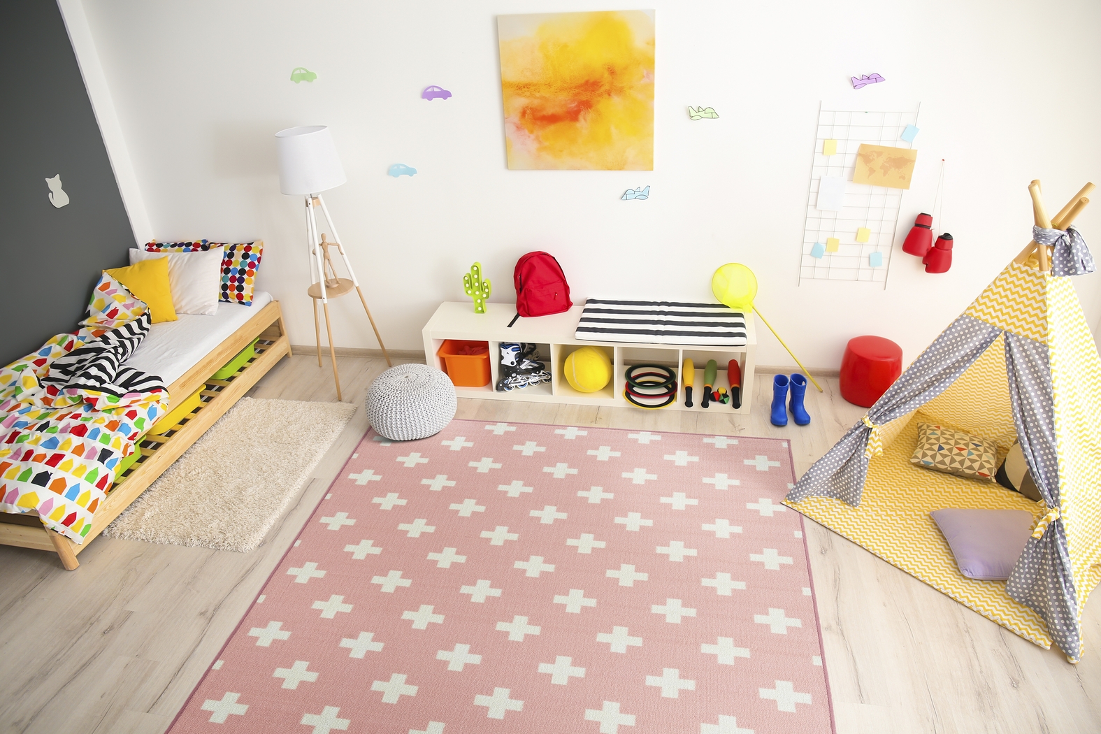 Kids Swiss Cross Pink 7' x 9' Rug - Thumbnail - Image 2