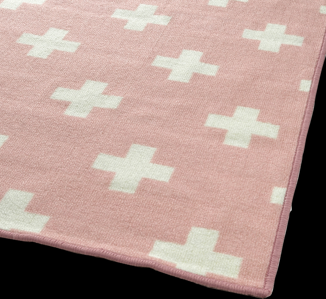 Kids Swiss Cross Pink 7' x 9' Rug - Thumbnail - Image 3
