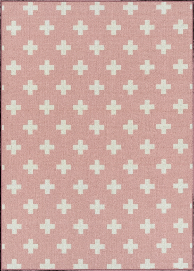 Kids Swiss Cross Pink 7' x 9' Rug - Thumbnail - Image 1