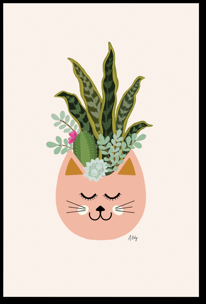 Kids Tropical Cat Pink Artwork - Thumbnail - Image 1