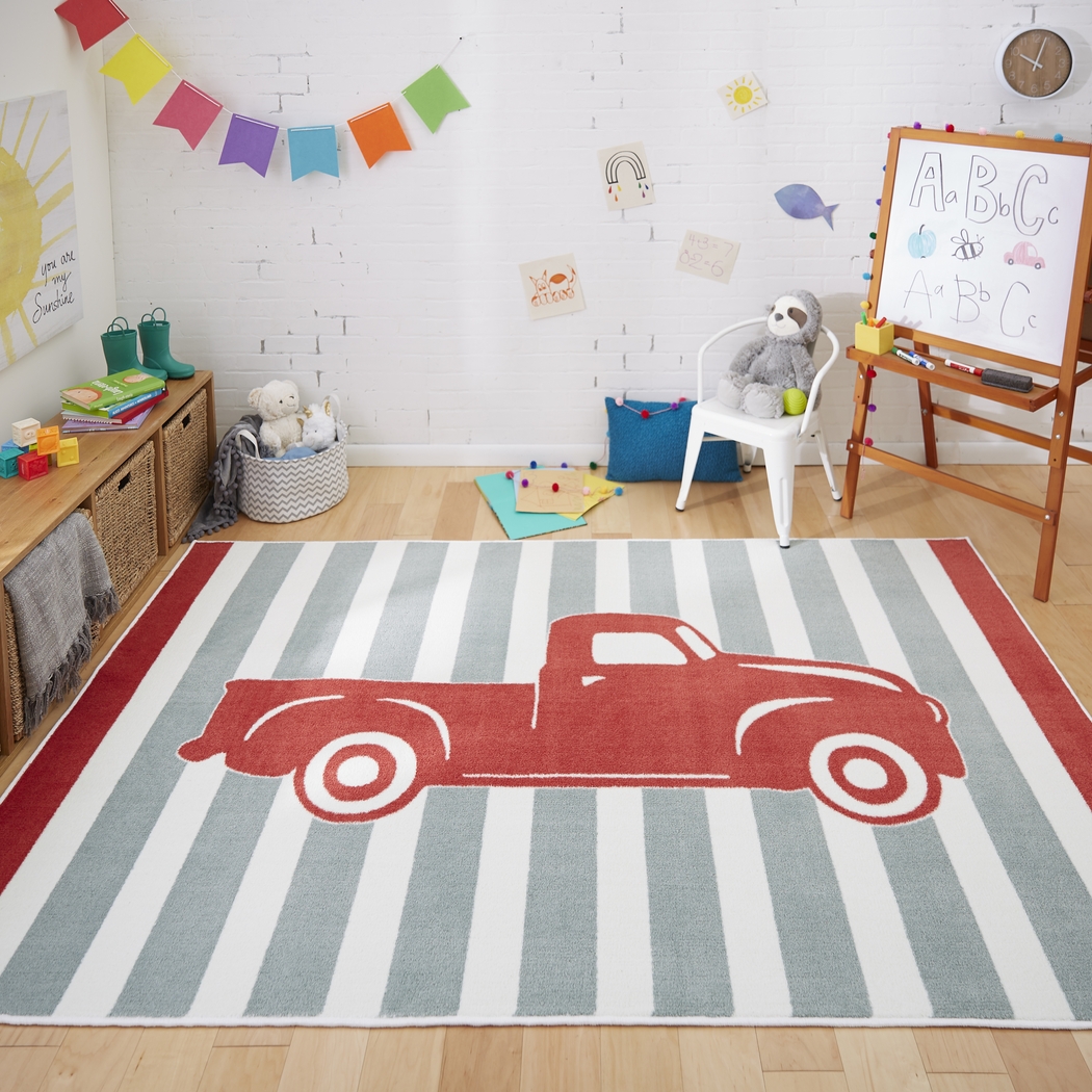 Kids Truck Way Crimson 5' x 8' Rug - Thumbnail - Image 2