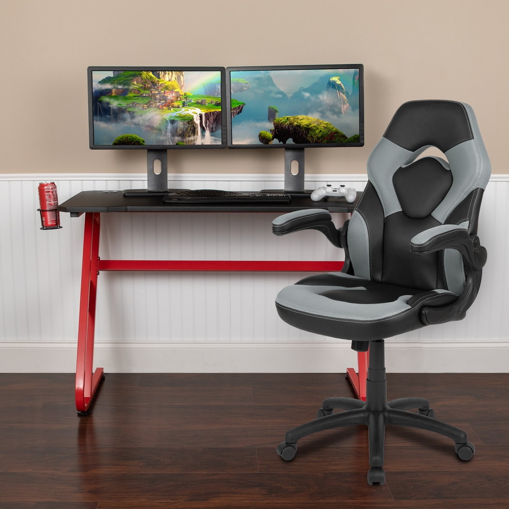 Kids Turole Red/Gray Gaming Desk and Chair Set - Thumbnail - Image 2