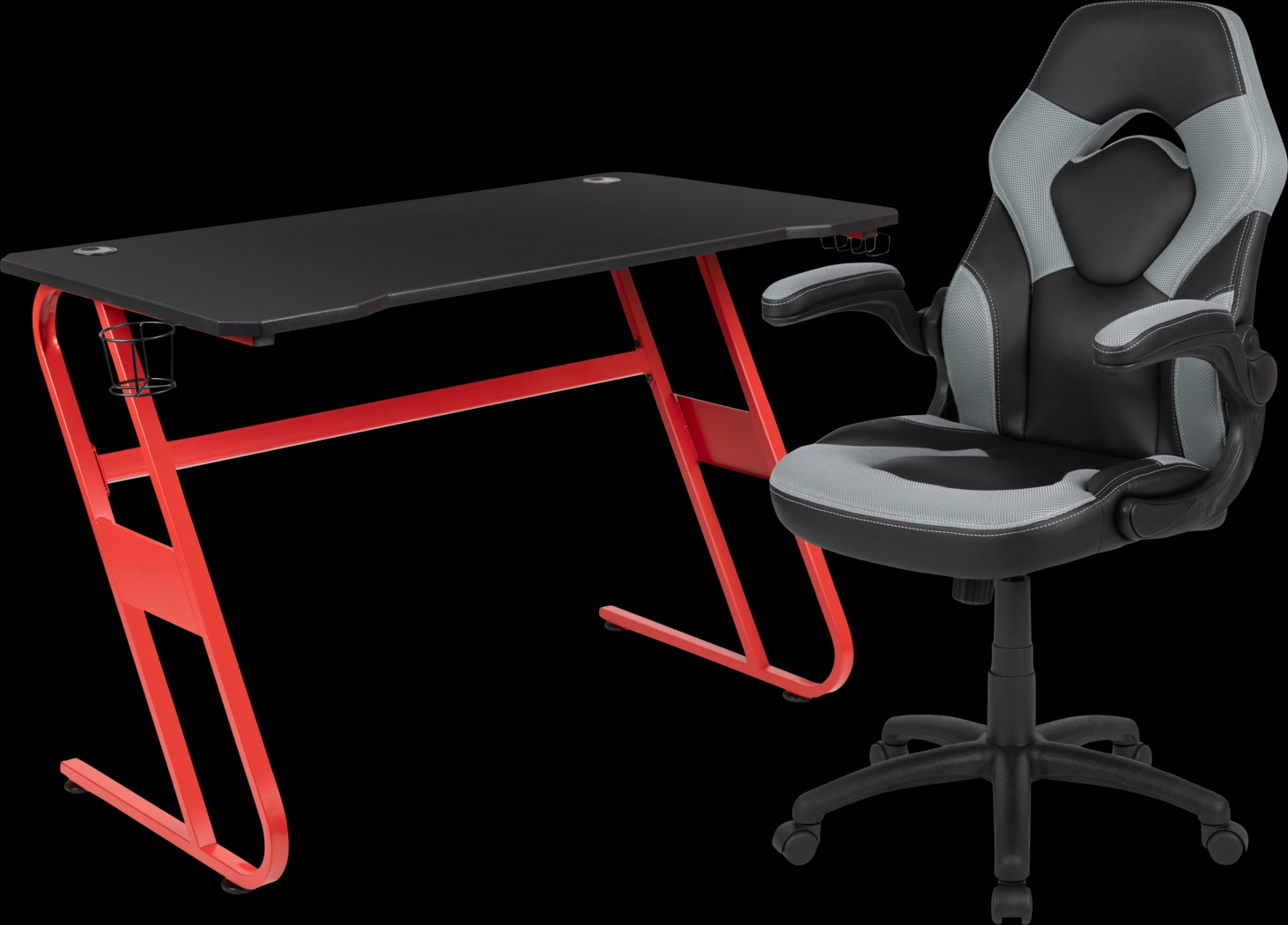 Kids Turole Red/Gray Gaming Desk and Chair Set - Thumbnail - Image 1