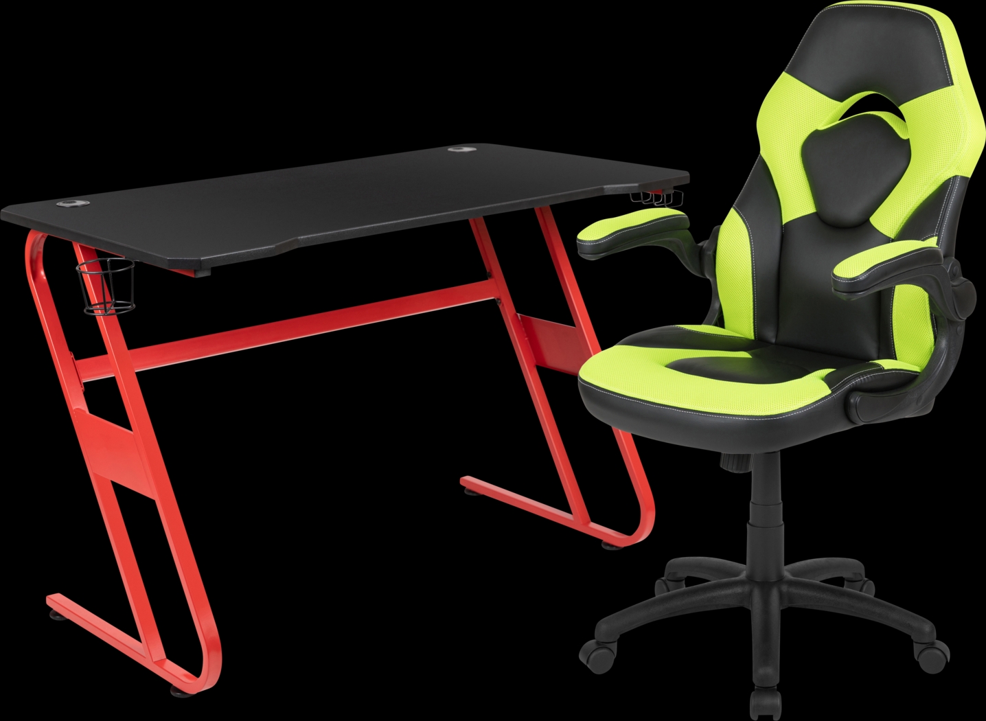 Kids Turole Red/Lime Gaming Desk and Chair Set - Thumbnail - Image 1