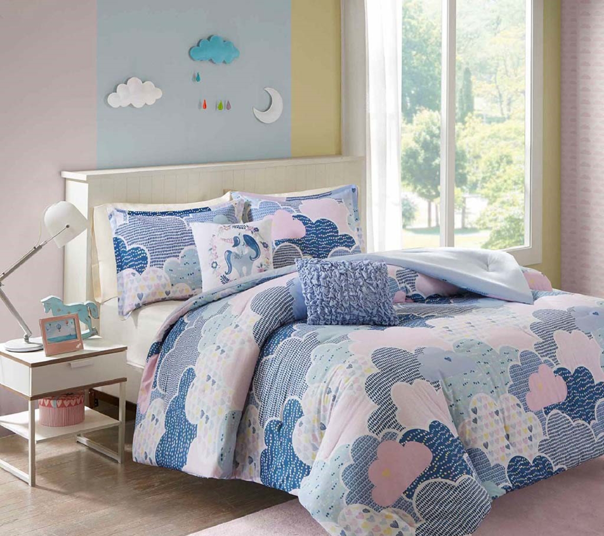 Kids Unicorn Clouds Blue Full Comforter Set - Thumbnail - Image 6