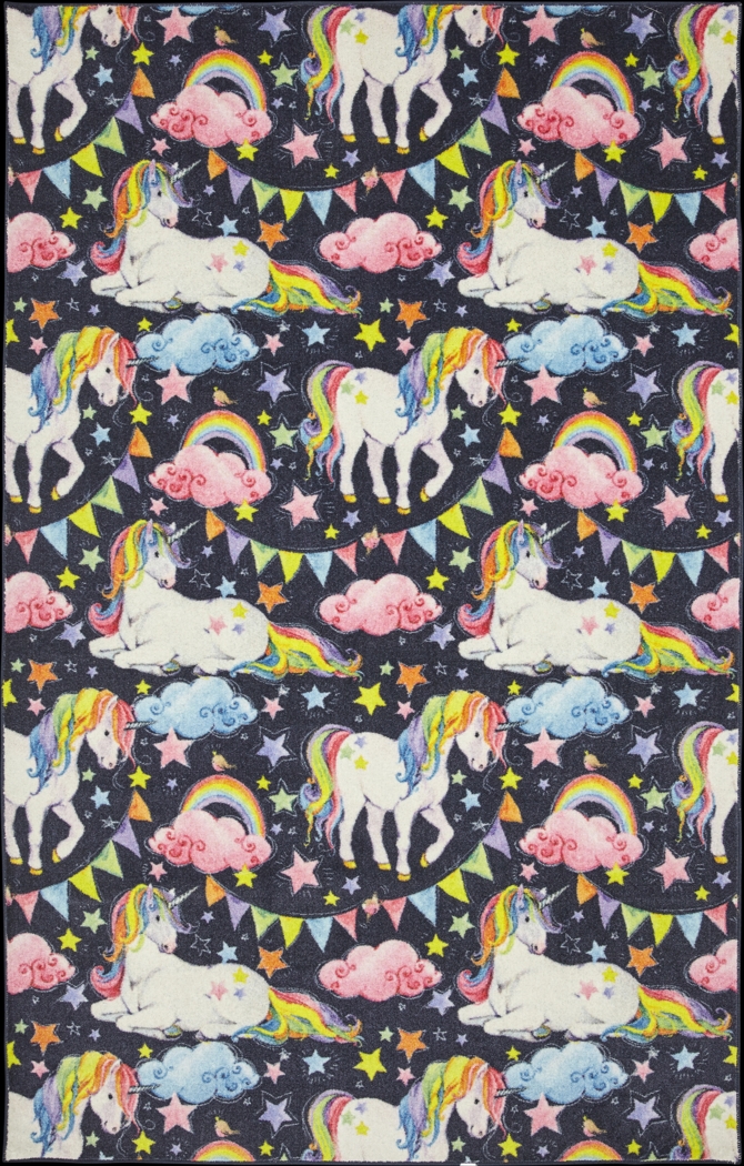 Kids Unicorns and Rainbows Blue 5' x 8' Rug - Thumbnail - Image 1