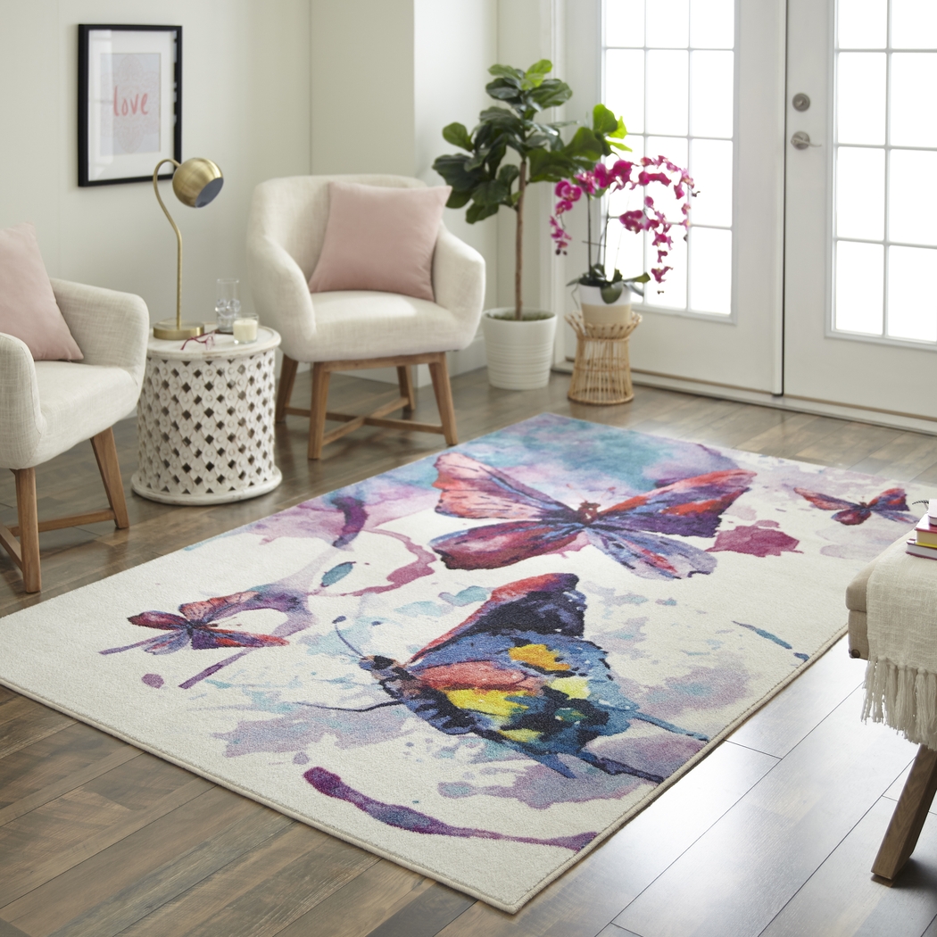 Kids Watercolor Flutter Purple 5' x 8' Rug - Thumbnail - Image 2