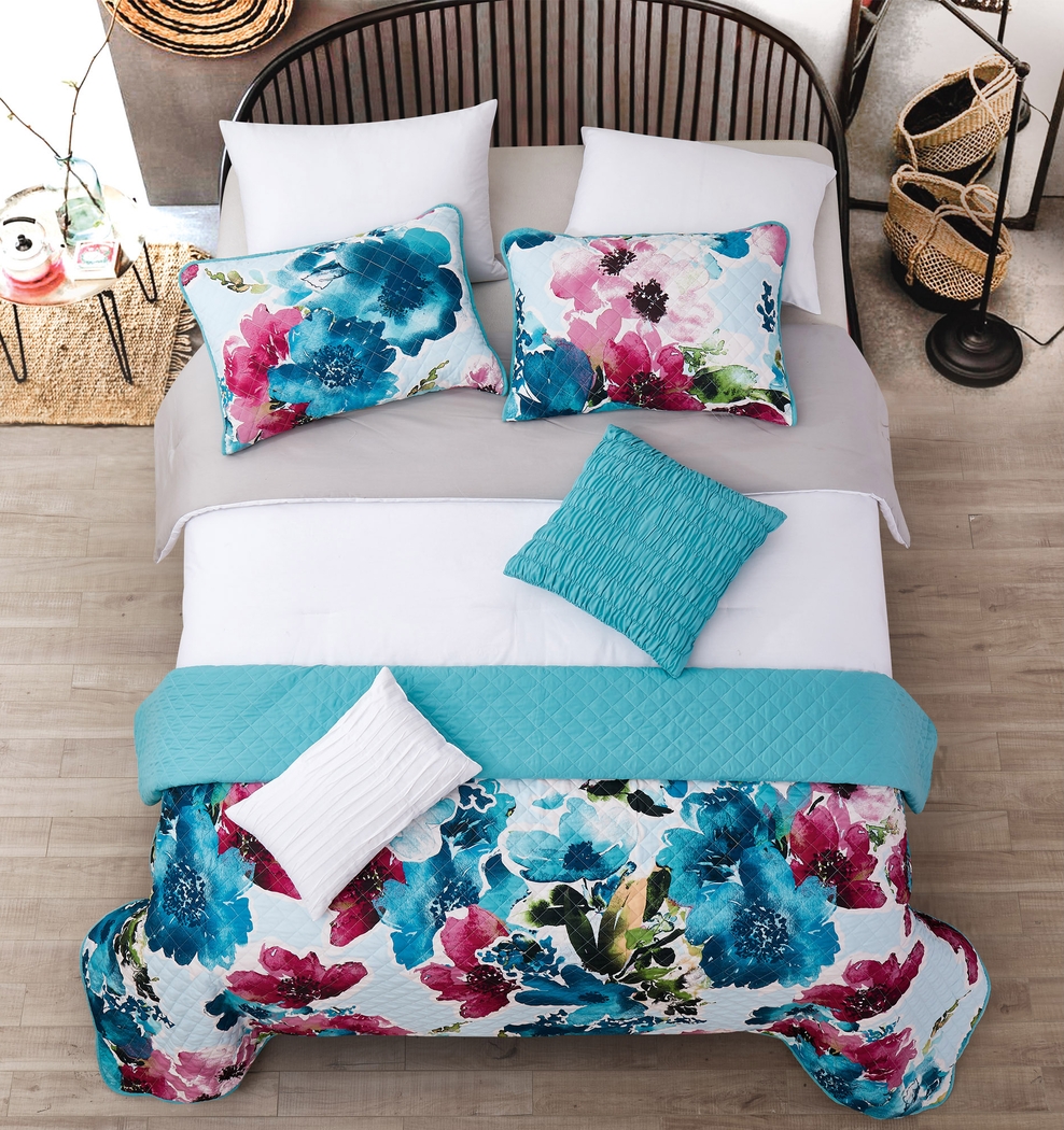 Kids Watercolor Quilt Teal 6 Pc Twin Comforter Set - Thumbnail - Image 1