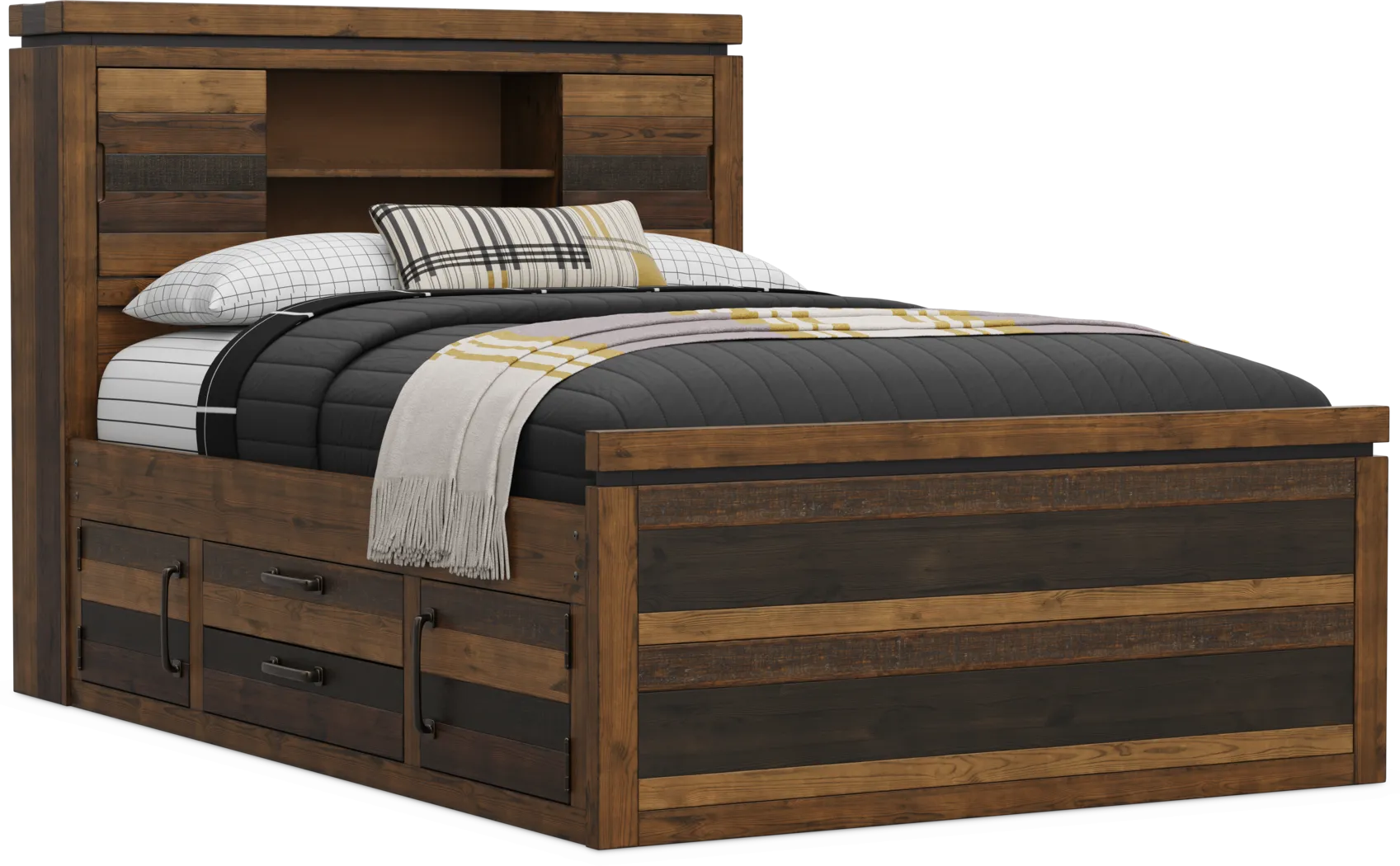 Kids Westover Hills Jr Brown Full Bookcase Bed with Storage Side Rail - Thumbnail - Image 1