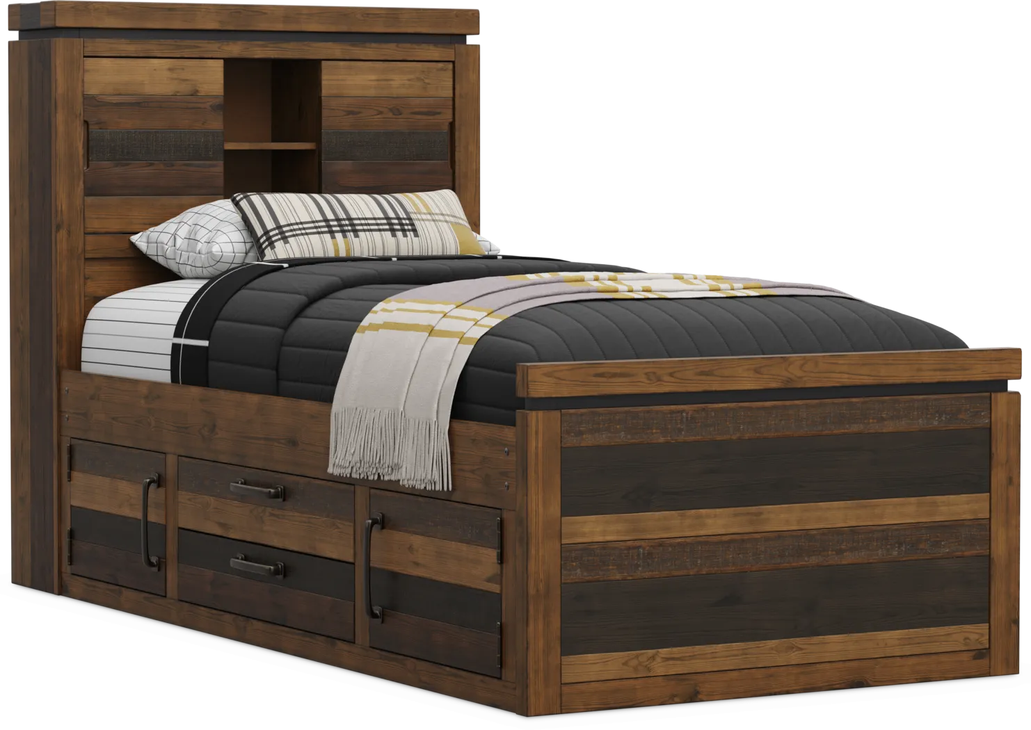 Kids Westover Hills Jr Brown Twin Bookcase Bed with Storage Side Rail - Thumbnail - Image 1