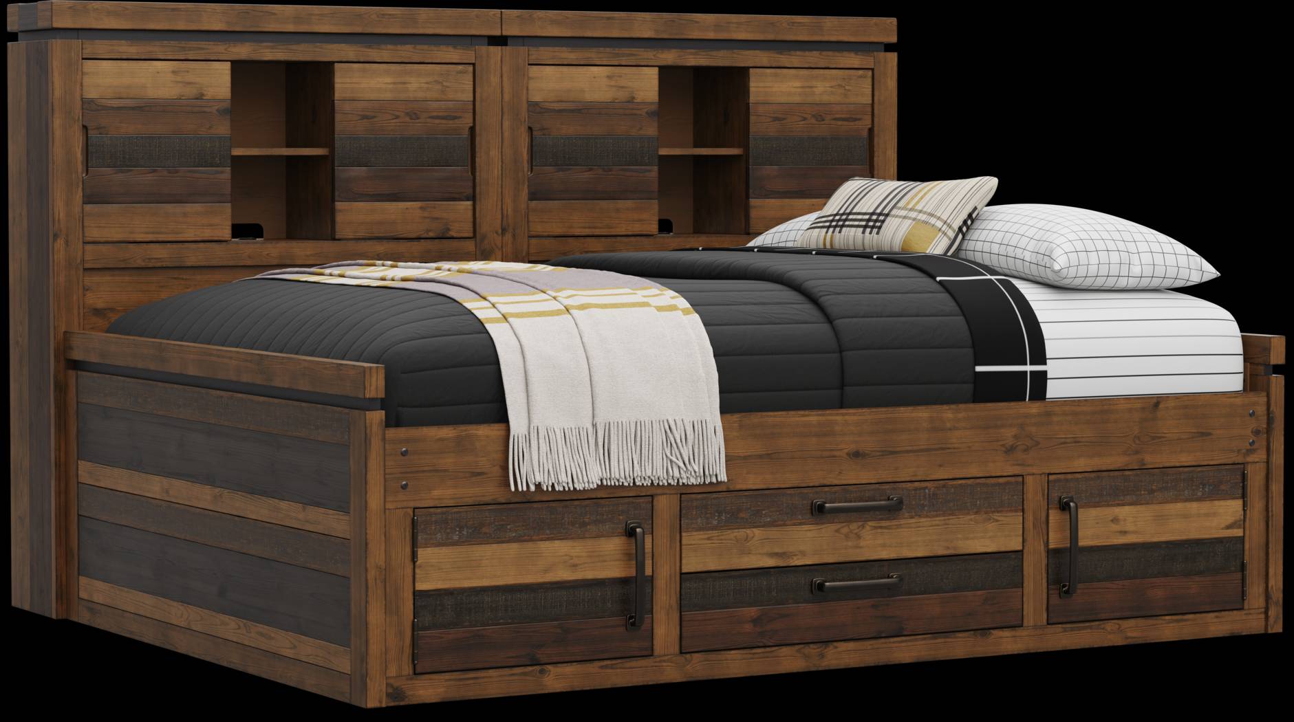 Kids Westover Hills Jr Brown Full Bookcase Wall Bed with Storage Side Rail - Thumbnail - Image 1