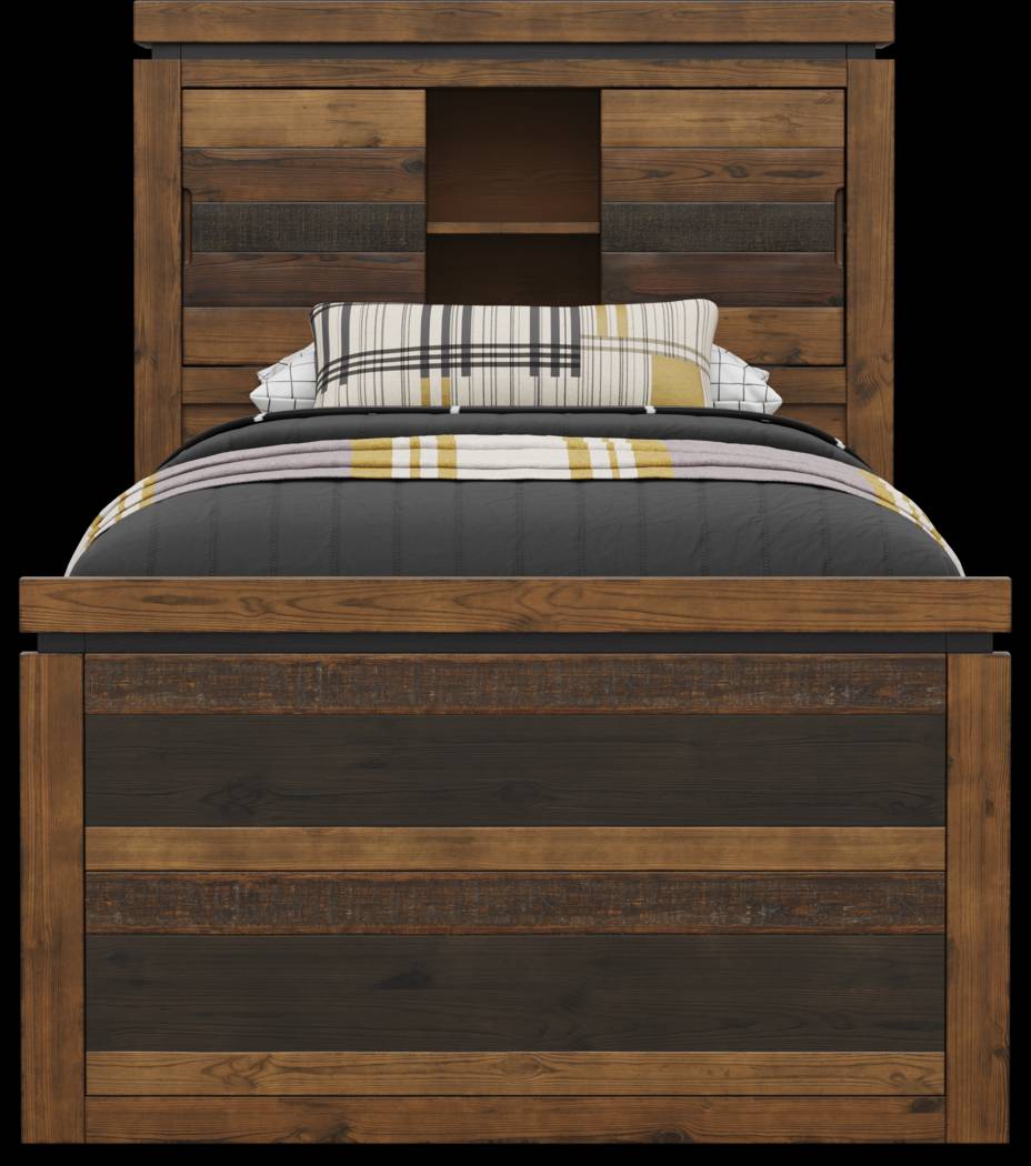 Kids Westover Hills Jr Brown Twin Bookcase Bed with Storage Side Rail - Thumbnail - Image 2